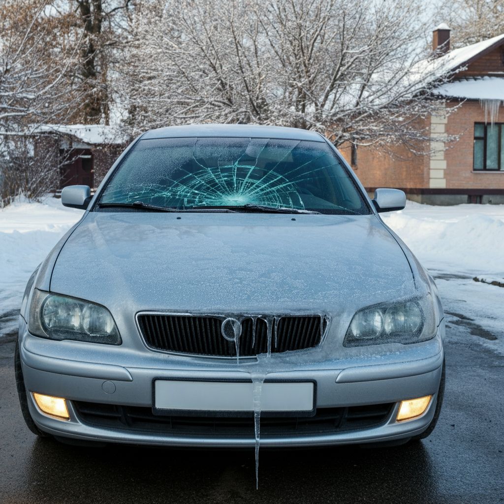 Kai ant automobilio stiklo užkrenta ledo gabalas…
